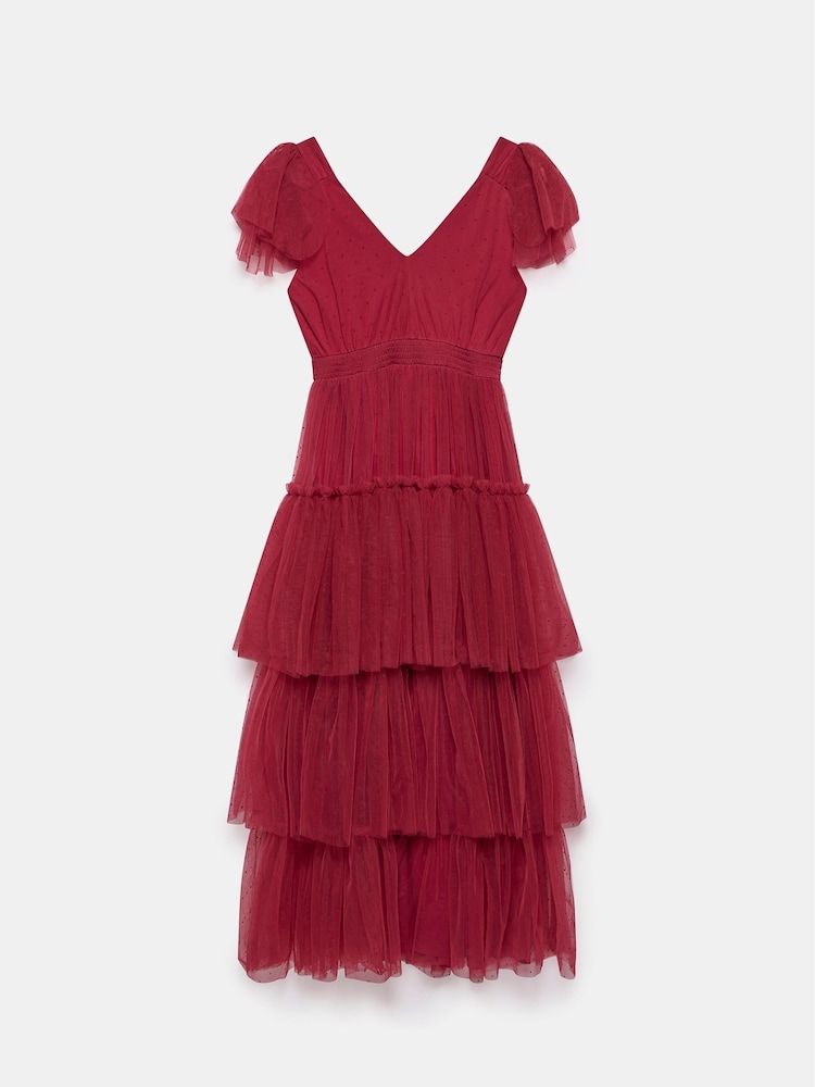 Mint Velvet Red Tulle Ruffle Maxi Dress - Image 8 of 8