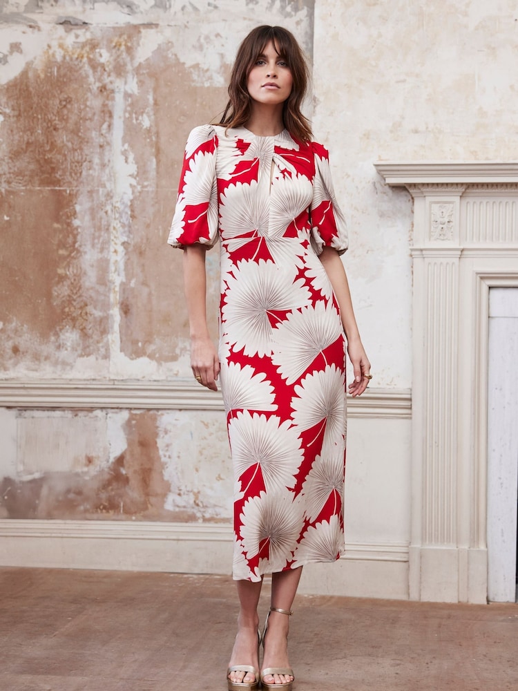 Mint Velvet Red Floral Print Midi Dress - Image 1 of 7