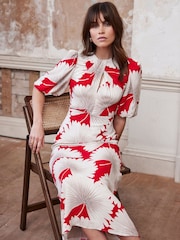 Mint Velvet Red Floral Print Midi Dress - Image 3 of 7