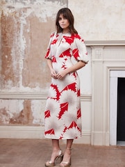 Mint Velvet Red Floral Print Midi Dress - Image 4 of 7
