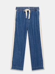 Mint Velvet Blue Tie Waist Side Stripe Wide 100% Cotton Jeans - Image 7 of 8