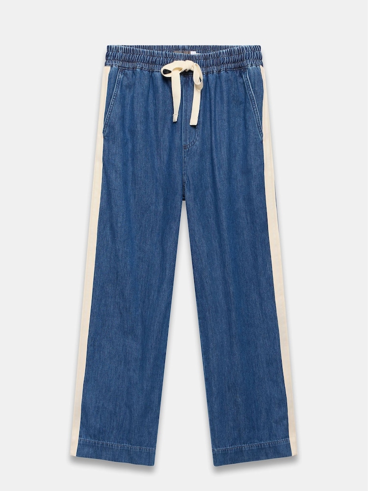 Mint Velvet Blue Tie Waist Side Stripe Wide 100% Cotton Jeans - Image 7 of 8