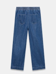 Mint Velvet Blue Tie Waist Side Stripe Wide 100% Cotton Jeans - Image 8 of 8