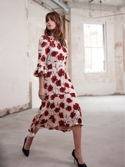 Mint Velvet Red Floral Print Midi Dress - Image 1 of 8