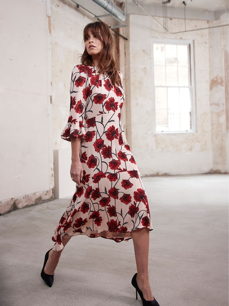 Mint Velvet Red Floral Print Midi Dress - Image 1 of 8
