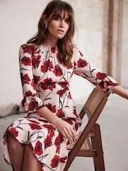 Mint Velvet Red Floral Print Midi Dress - Image 2 of 8