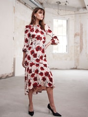 Mint Velvet Red Floral Print Midi Dress - Image 5 of 8