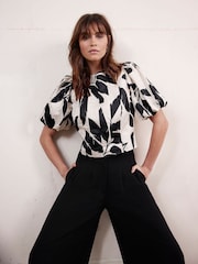 Mint Velvet Cream Palm Print Top - Image 1 of 9