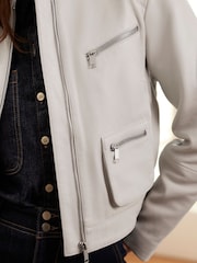 Mint Velvet Cream Leather Jacket - Image 3 of 7