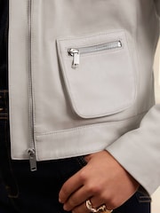 Mint Velvet Cream Leather Jacket - Image 5 of 7
