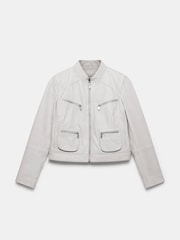 Mint Velvet Cream Leather Jacket - Image 6 of 7