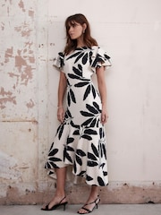 Mint Velvet Cream Palm Print Midi Dress - Image 1 of 8