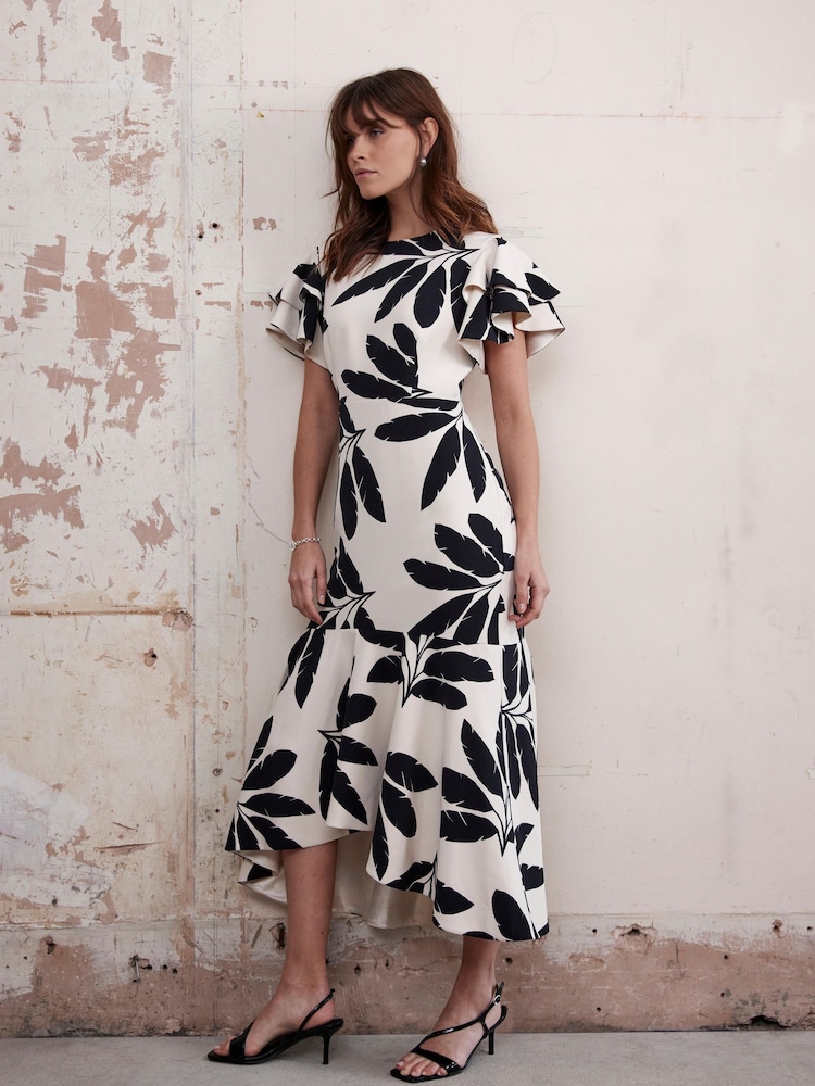 Mint Velvet Cream Palm Print Midi Dress - Image 1 of 8