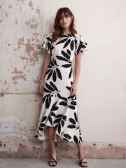 Mint Velvet Cream Palm Print Midi Dress - Image 3 of 8