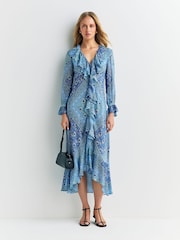 Rixo Blue Gracye Dress Boho Scarf - Image 1 of 4