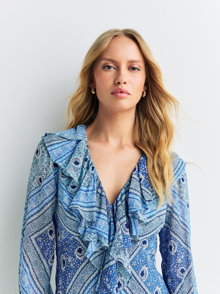 Rixo Blue Gracye Dress Boho Scarf - Image 4 of 4