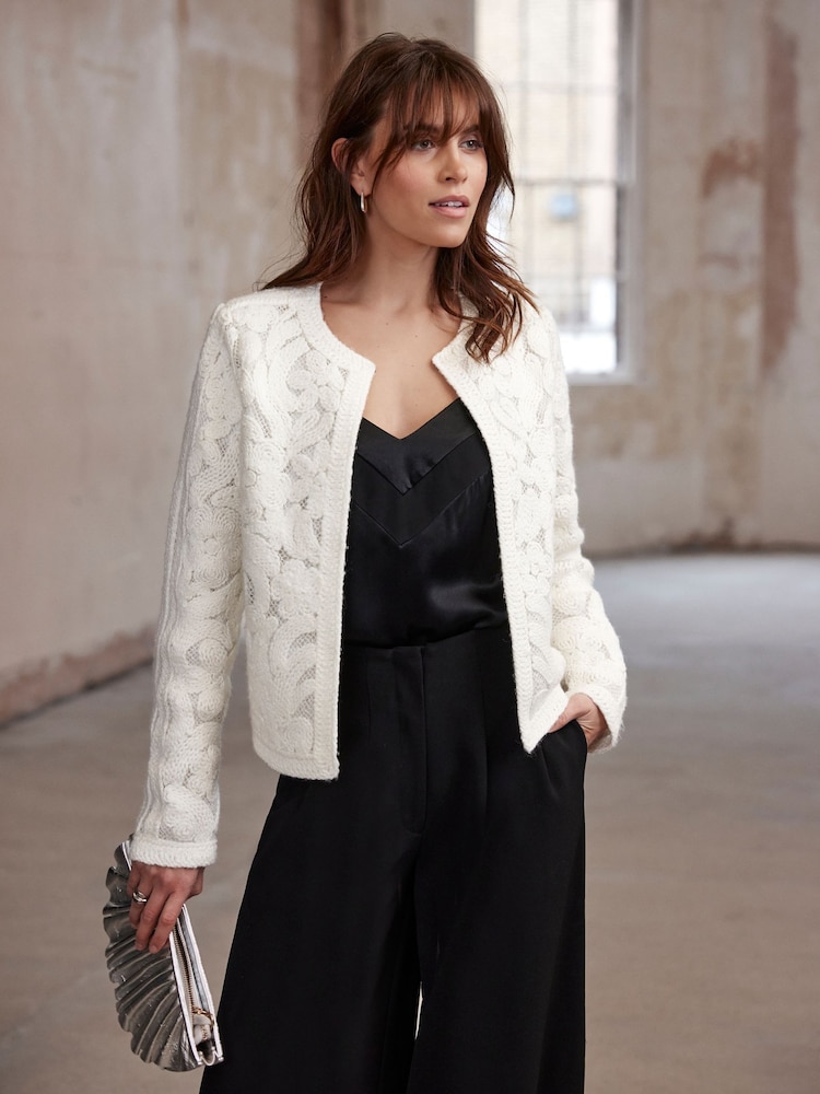 Mint Velvet White Lace Knit Jacket - Image 1 of 8