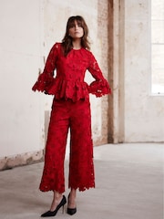 Mint Velvet Red Lace Cropped Trousers - Image 1 of 8