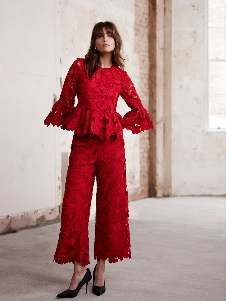 Mint Velvet Red Lace Cropped Trousers - Image 1 of 8