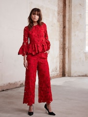 Mint Velvet Red Lace Cropped Trousers - Image 2 of 8