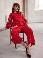 Mint Velvet Red Lace Cropped Trousers - Image 3 of 8