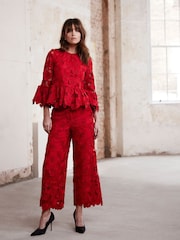 Mint Velvet Red Lace Cropped Trousers - Image 5 of 8