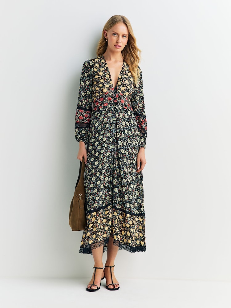 Rixo Black Eva Floral Print Mix Raven Dress - Image 1 of 4