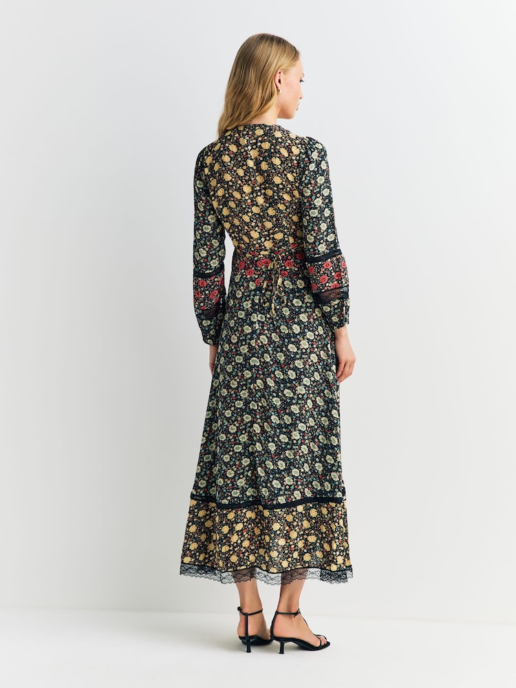 Rixo Black Eva Floral Print Mix Raven Dress - Image 2 of 4
