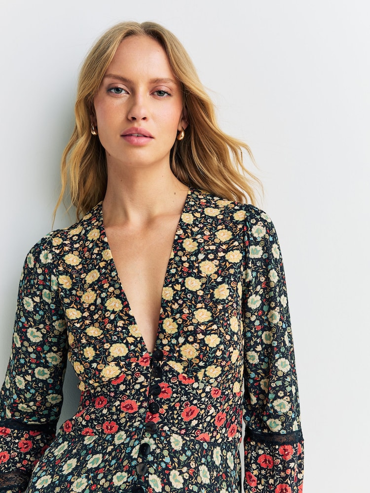 Rixo Black Eva Floral Print Mix Raven Dress - Image 4 of 4