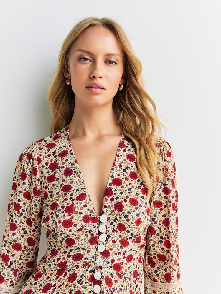 Rixo Cream Eva Floral Print Mix Raven Dress - Image 4 of 4