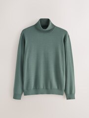 Teal Blue EDIT Knitted Long Sleeve Roll Neck Polo Shirt - Image 1 of 3