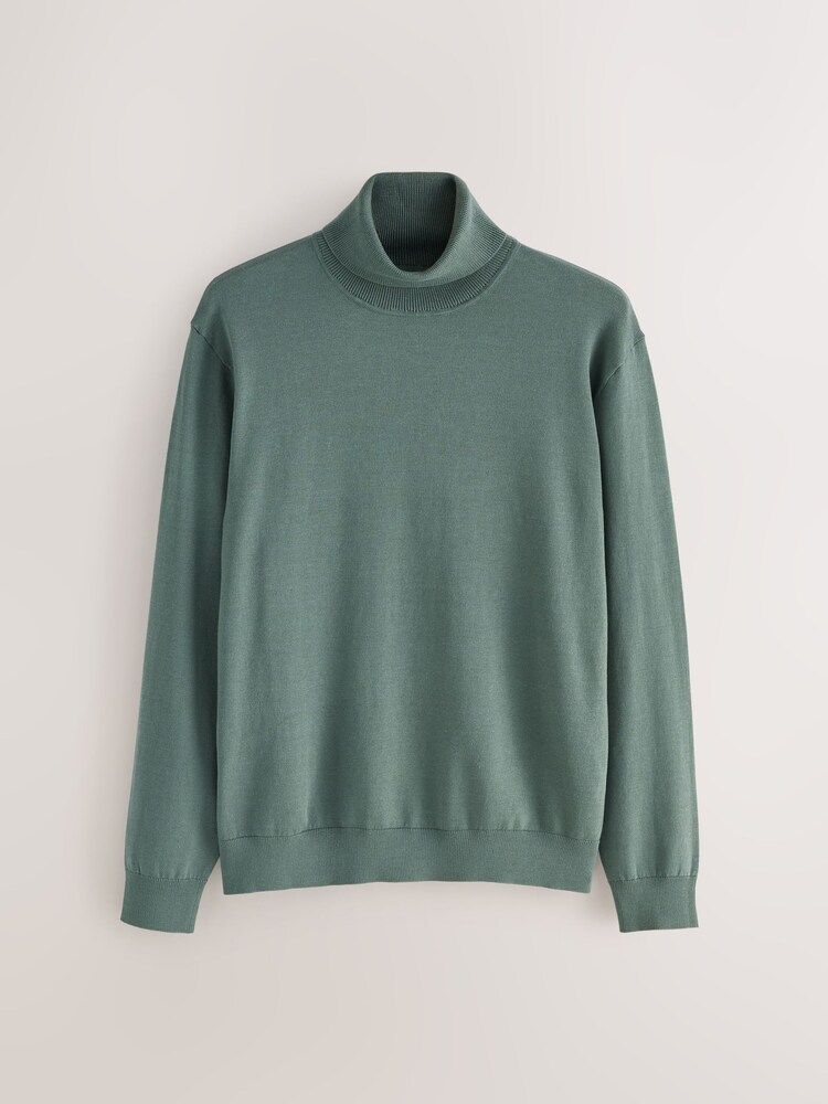 Teal Blue EDIT Knitted Long Sleeve Roll Neck Polo Shirt - Image 1 of 3