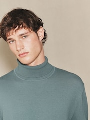 Teal Blue EDIT Knitted Long Sleeve Roll Neck Polo Shirt - Image 4 of 7