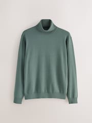 Teal Blue EDIT Knitted Long Sleeve Roll Neck Polo Shirt - Image 5 of 7
