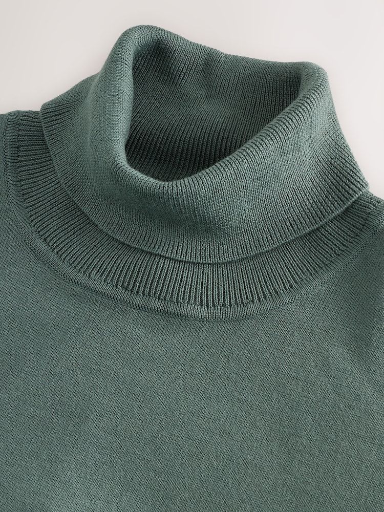 Teal Blue EDIT Knitted Long Sleeve Roll Neck Polo Shirt - Image 7 of 7