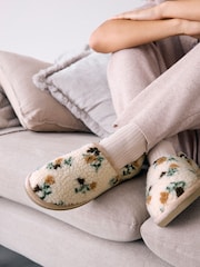 Neutral Floral Borg Shoot Slippers - Image 3 of 8