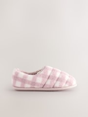 Pink Check Quilted Faux Fur Shoot Slippers - Image 3 of 8
