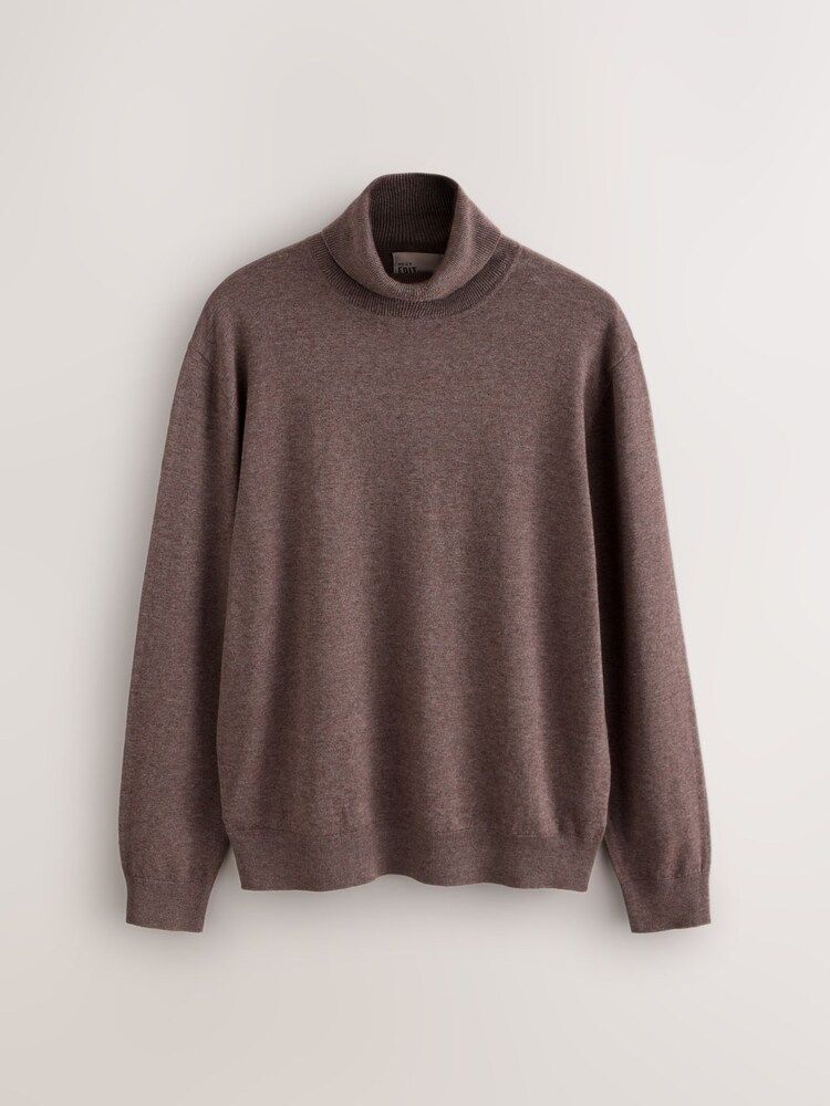 Dark Stone EDIT Knitted Long Sleeve Roll Neck Polo Shirt - Image 1 of 3