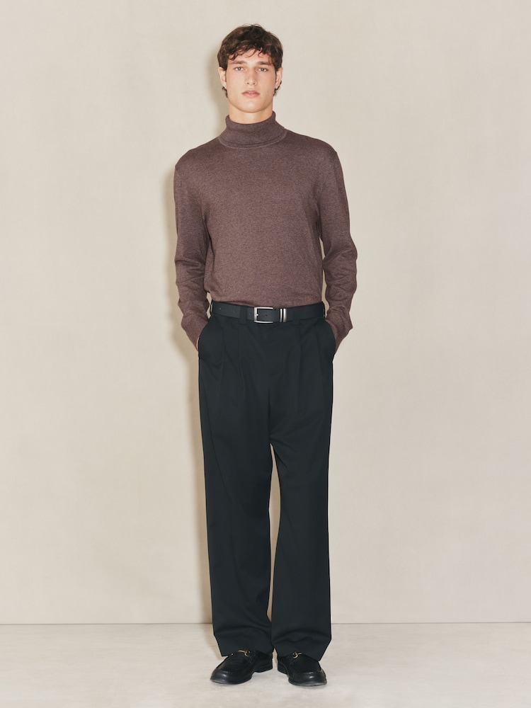 Dark Stone EDIT Knitted Long Sleeve Roll Neck Polo Shirt - Image 2 of 8 Dark Stone EDIT Knitted Long Sleeve Roll Neck Polo Shirt - Image 2 of 8