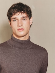 Dark Stone EDIT Knitted Long Sleeve Roll Neck Polo Shirt - Image 5 of 8