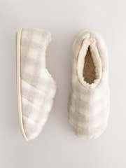 Neutral Check Quilted Faux Fur Shoot Slippers - Image 1 of 8