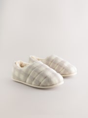 Neutral Check Quilted Faux Fur Shoot Slippers - Image 2 of 8