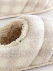 Neutral Check Quilted Faux Fur Shoot Slippers - Image 6 of 8
