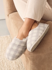 Neutral Check Quilted Faux Fur Shoot Slippers - Image 7 of 8