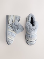 Grey Faux Fur Knit Shoot Slippers - Image 1 of 6