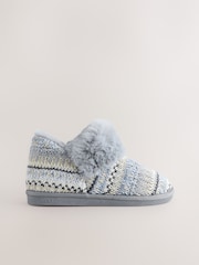Grey Faux Fur Knit Shoot Slippers - Image 2 of 6