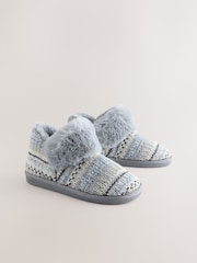 Grey Faux Fur Knit Shoot Slippers - Image 3 of 6