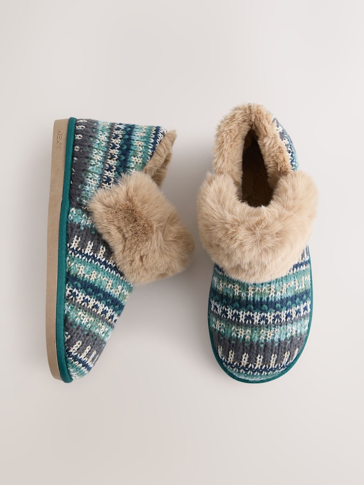Green Faux Fur Knit Shoot Slippers - Image 1 of 6