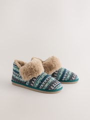Green Faux Fur Knit Shoot Slippers - Image 3 of 6