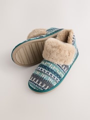 Green Faux Fur Knit Shoot Slippers - Image 4 of 6